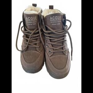 ACGUE boots Womens 37 Brown Faux Leather Ankle Hiking Vtg Style 90s Y2K Chunky